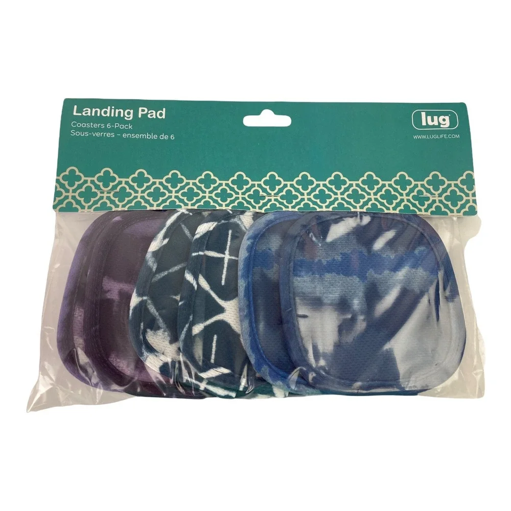 Lug Landing Pad Coasters 6-Pack Tie Dye Washable Polyester